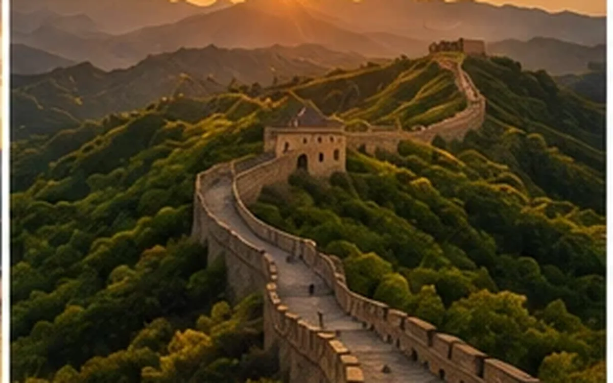 China – the Great Wall of China winding over forested hills